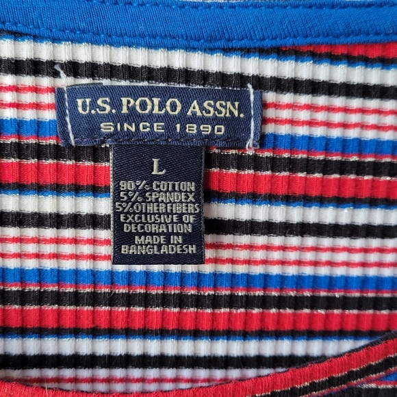 U.S. POLO ASSN. Pencil Knee Dress Red Blue White Striped Large Pull On Logo - Picture 3 of 9